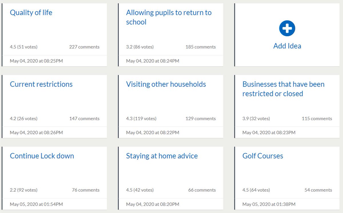 ScotGovEngage's tweet photo. We have launched an online public discussion about transitioning out of the current lockdown situation. There are almost 2,000 ideas already. 

We would like to hear your thoughts, concerns and any ideas you have: https://t.co/JLatYUeFKq

#COVID19 #coronavirus @scotgov https://t.co/2lN1Qosmqn