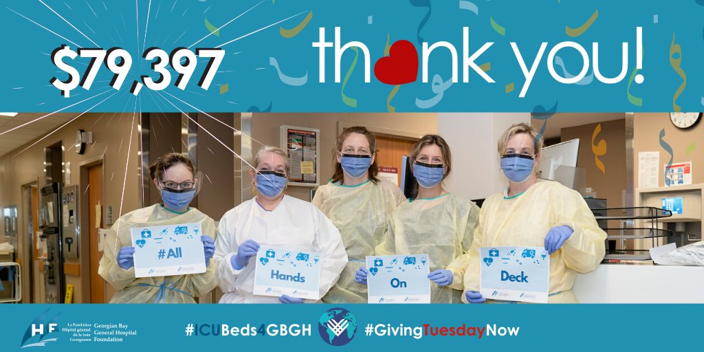 WOW! Thank you to the incredible generosity shown by more than 85 businesses &amp; individuals, and the $30,000 matched gift from The Hubers, our #GivingTuesdayNow campaign #ICUBeds4GBGH raised $79,397! 🎉

THANK YOU! ❤️

#HeartfeltThanksfromGBGH #covid19 #AllHandsOnDeck