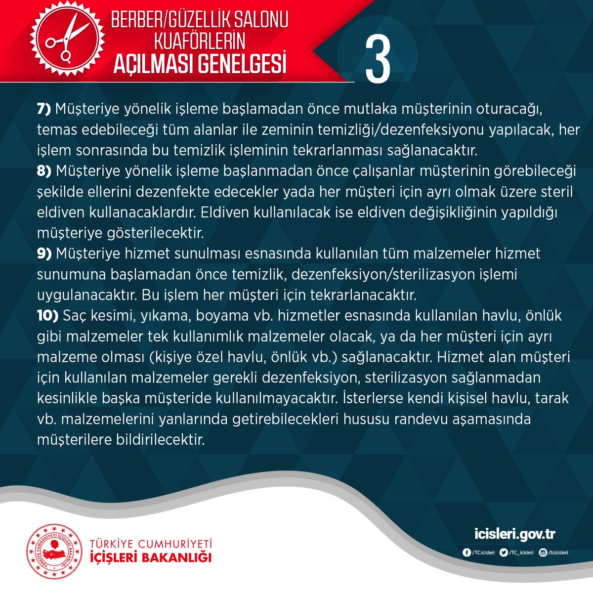 TC_icisleri's tweet photo. Bakanlığımız tarafından 81 İl Valiliğine, 11 Mayıs'ta açılması planlanan Berber/Güzellik Salonu ve Kuaförlerle ilgili genelge gönderildi ⬇️💇‍♀️💇‍♂️

https://t.co/P5UFUM7NZN https://t.co/zQ4izIl9Uu