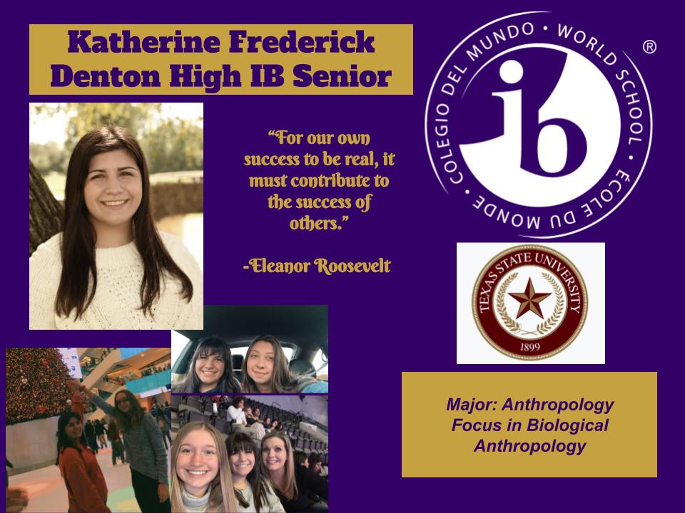 DentonIBDP's tweet photo. We are so proud of IB Senior @Denton_High Katie F. on her decision to attend @txst in the fall! Congratulations! IB Senior Spotlight #broncobrag https://t.co/kfY36S0w64