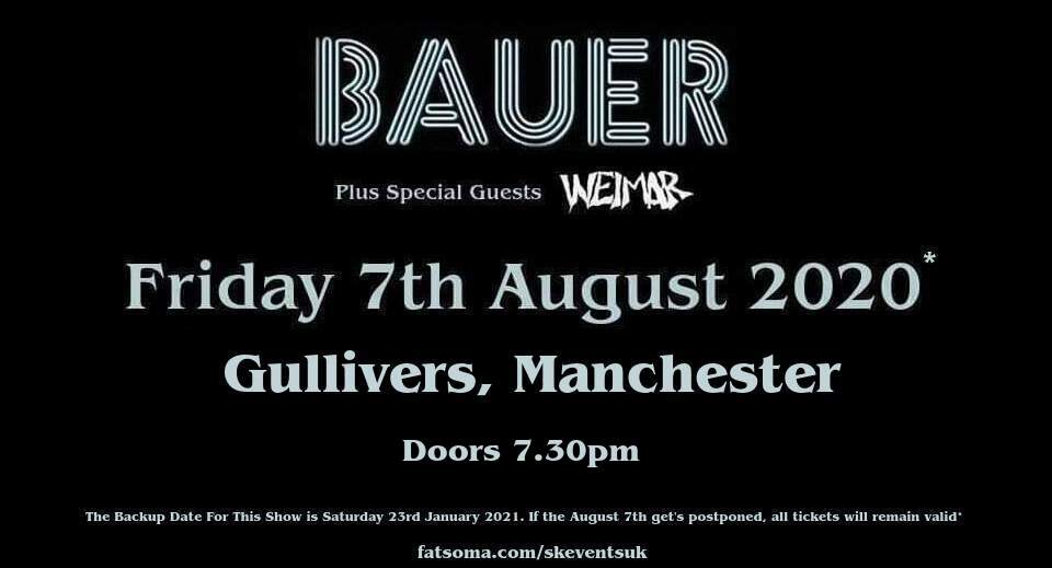 bauermusic_'s tweet photo. We are aware that some of you may be a little wary of booking tickets right now, so we have taken the step of having a backup date. if the August gig gets postponed, it will automatically move to 23rd January. Feel free to book safe in this knowledge!

https://t.co/BUpjGGGP4s https://t.co/LiT94eZWoA