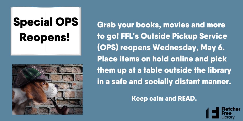 Welcome back Special Ops! We are reopening our Outside Pickup Service today so you can place items on hold and pick them up at the library, see link for details! fletcherfree.org/outside-pick-up