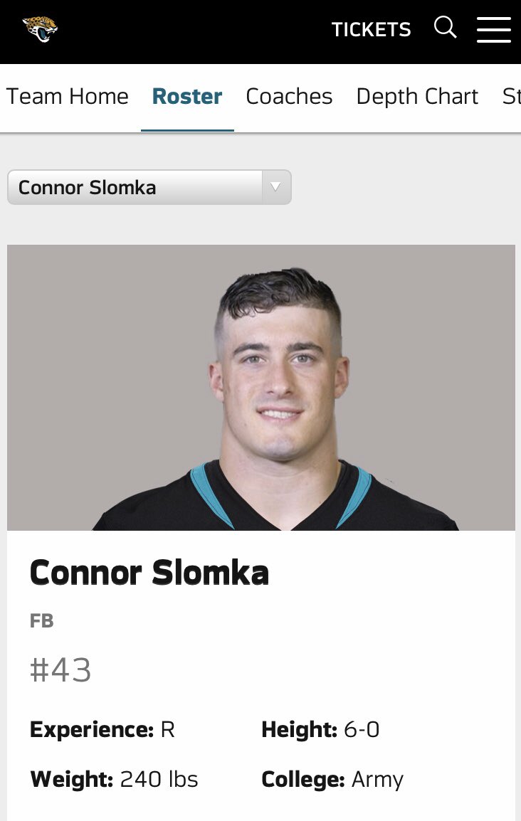 #ArmyFootball NFL jersey numbers Connor Slomka, Jaguars, No. 43