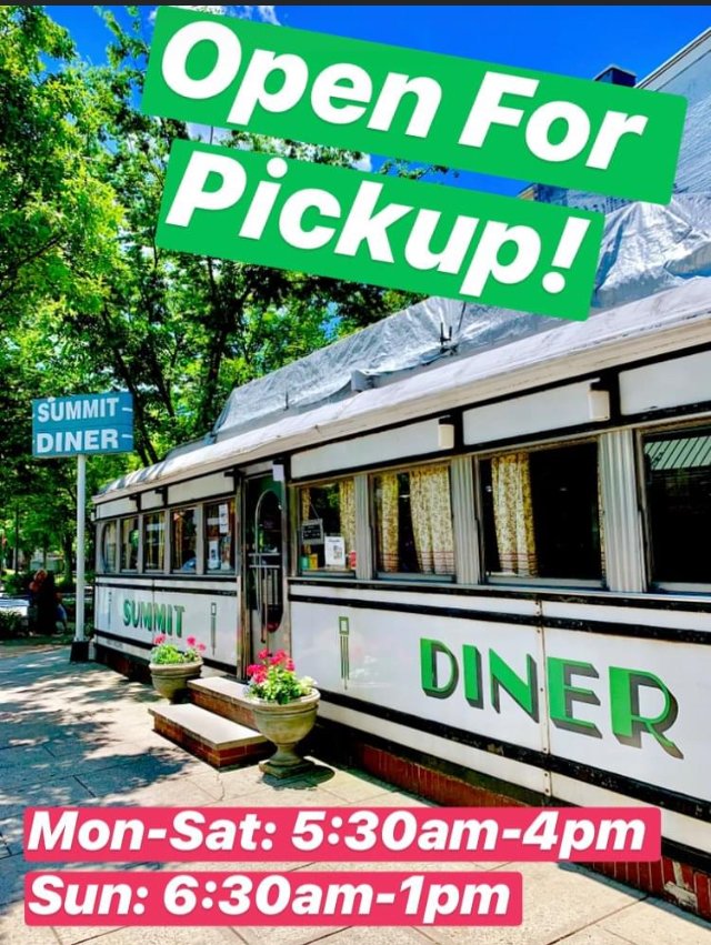 What’s for lunch in Downtown Summit? How about a delicious sandwich from the Summit Diner on Union Place? Summit Diner is open for pick-up Mon-Sat 5:30am-4pm Sunday 6:30am-1pm.