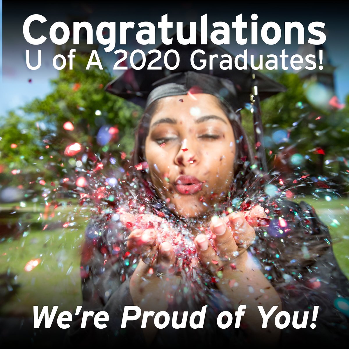 Class of 2020, we're proud of you! Congratulations on your accomplishments. We are celebrating you. Thank you for being a #UARK grad. We look forward to seeing you do big things! #uark #uark20

See the graduating class --- commencement.uark.edu