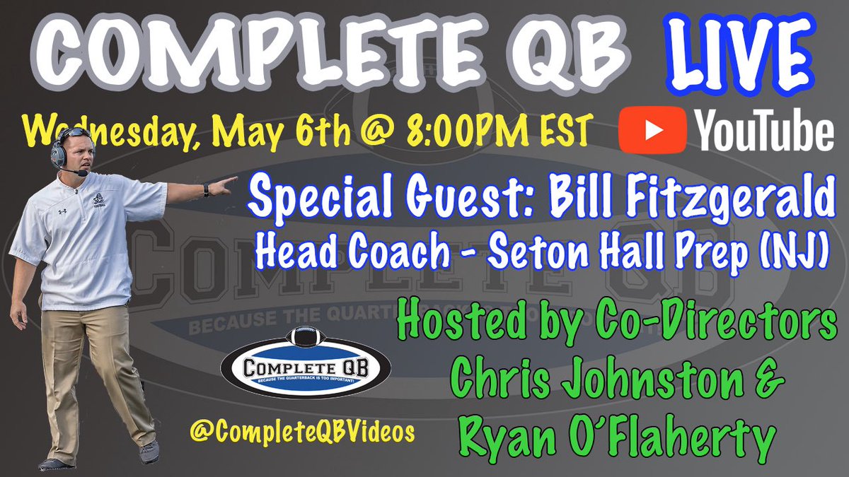 CompleteQB's tweet photo. Join us tonight via @YouTube at 8:00pm EST for Complete QB Live! https://t.co/HbshUntZSk via @YouTube https://t.co/epXM9FSOqn