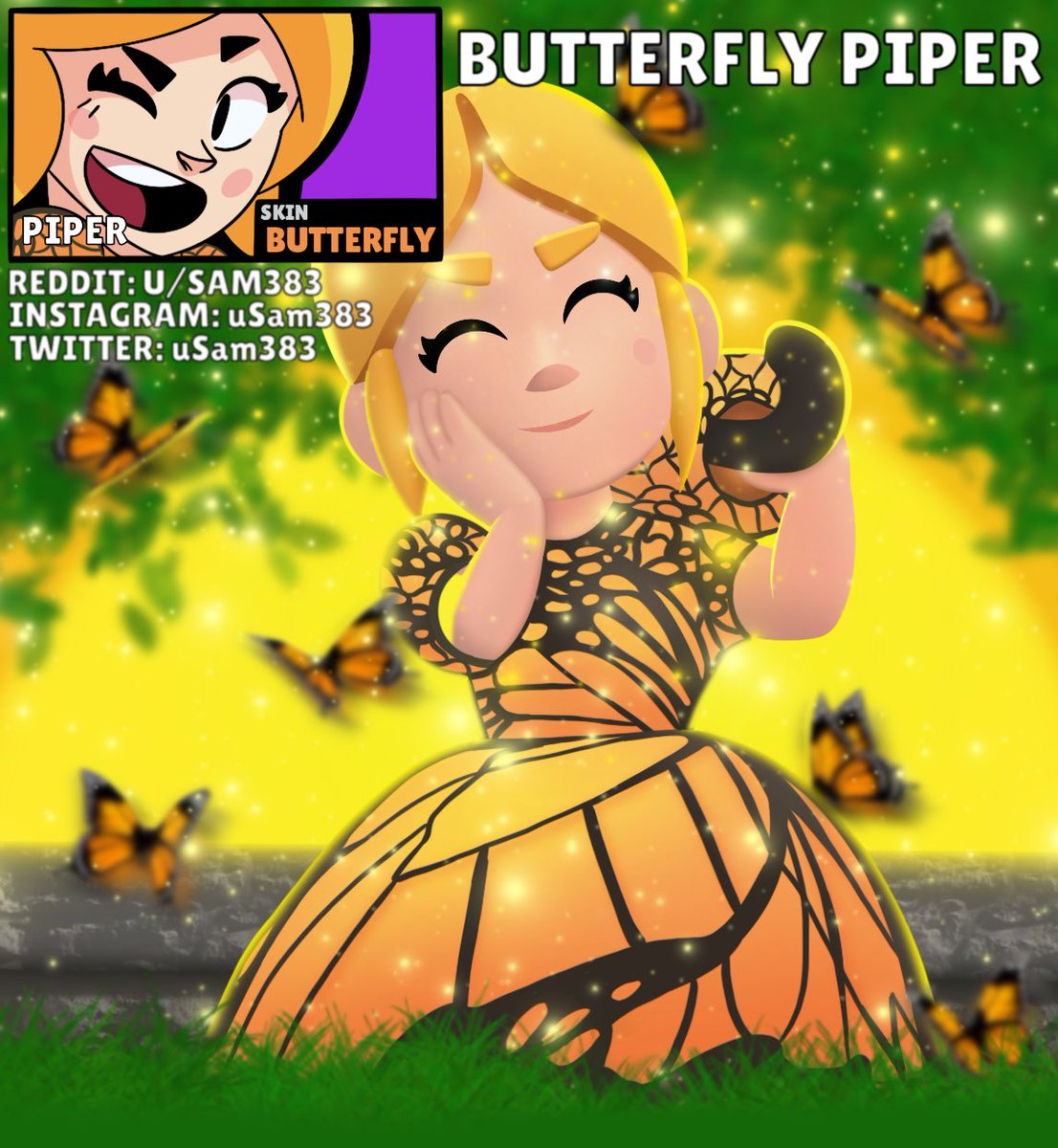 Sam On Twitter Skin Idea Butterfly Piper Brawlstarsart Brawlstars - brawl stars skim piper esqueleto