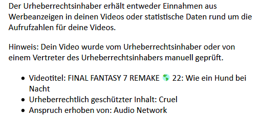 Gronkh's tweet photo. Hey @audionetwork, I've been a happy customer for a few years now already. Paid for and licensed lots of tracks of very talented artists.

Please stop claiming my FF7R series on the YT channel "Gronkh" over and over. I licensed that track, too, like every track I use.

Thanks :) https://t.co/8vieosnVcN