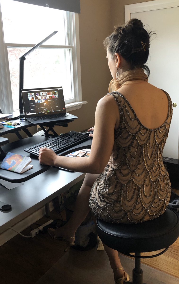 ClarksonMFS's tweet image. All dressed up with somewhere to go! Best seat in town for the Virtual MFS Middle School Talent Show! Close to 90 in attendance. SPECTACULAR job by all performers. (And if I’m getting dressed up I might as well stay that way!) #VirtualMFS #MFSgotTALENT