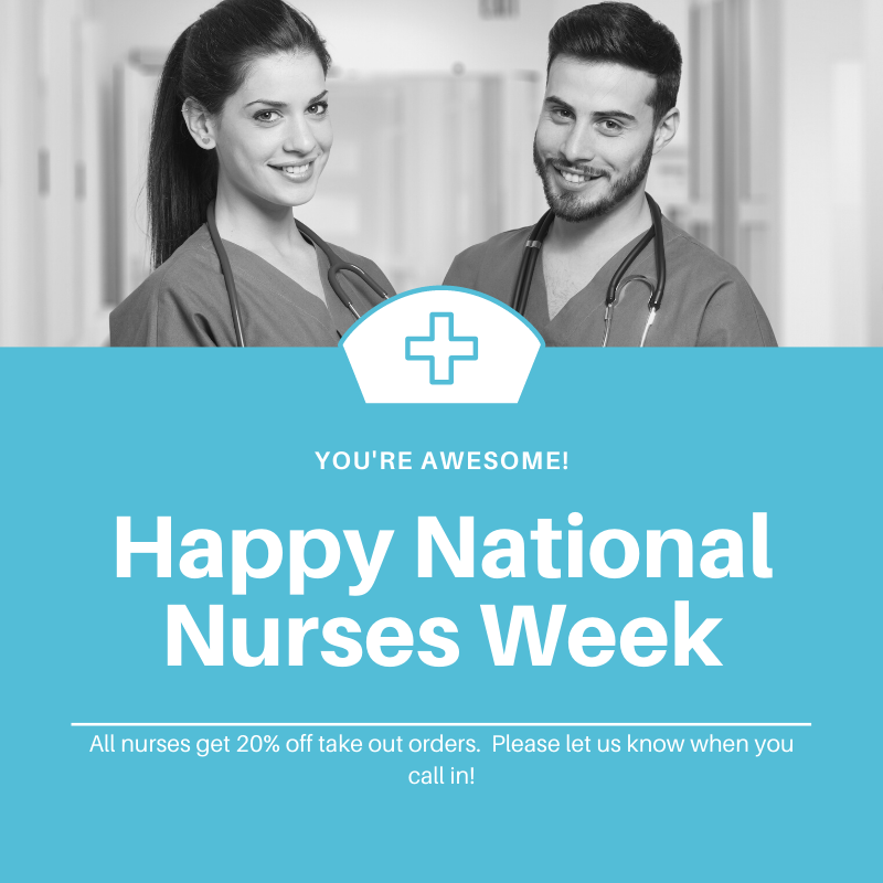 ThePreserve405's tweet photo. HAPPY NURSES WEEK:  We salute all of our nurses who are working so hard. All nurses get 20% off on all takeout orders. Please let us know when you call in so we can show you some love!  #syracusenurses #happynursesweek https://t.co/VdSPzR3HrF