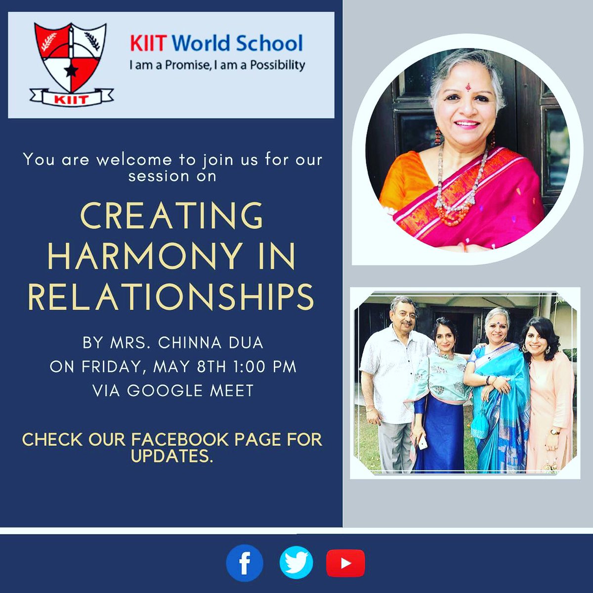 KiitSohna's tweet photo. #InternationalMothersDay

Day 4 of Mother’s Week
A session with Dr Chinna Dua, a radiologist, celebrity wife and mom and an eternal saree lover. She’ll talk about creating harmony in relationships to lead a smooth life. https://t.co/5BV9WF1Xlf