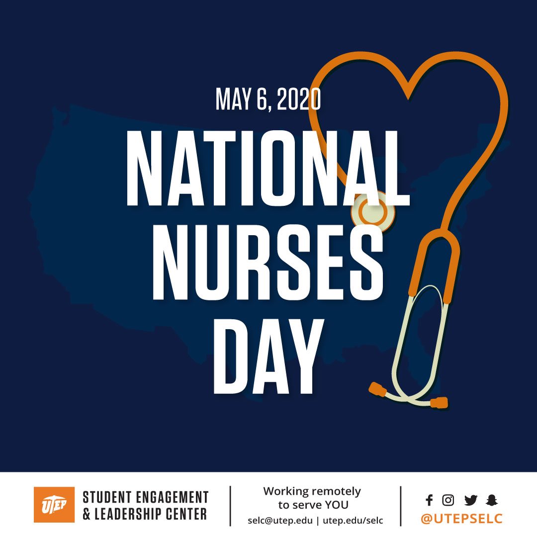 utepgetinvolved's tweet photo. Happy National Nurses Day! The world is a better place because of all that you do. Post a photo sharing the nurse in your life! Tag us @utepselc and use #UTEPCelebrates #NationalNursesDay https://t.co/GpTOUM1AoK