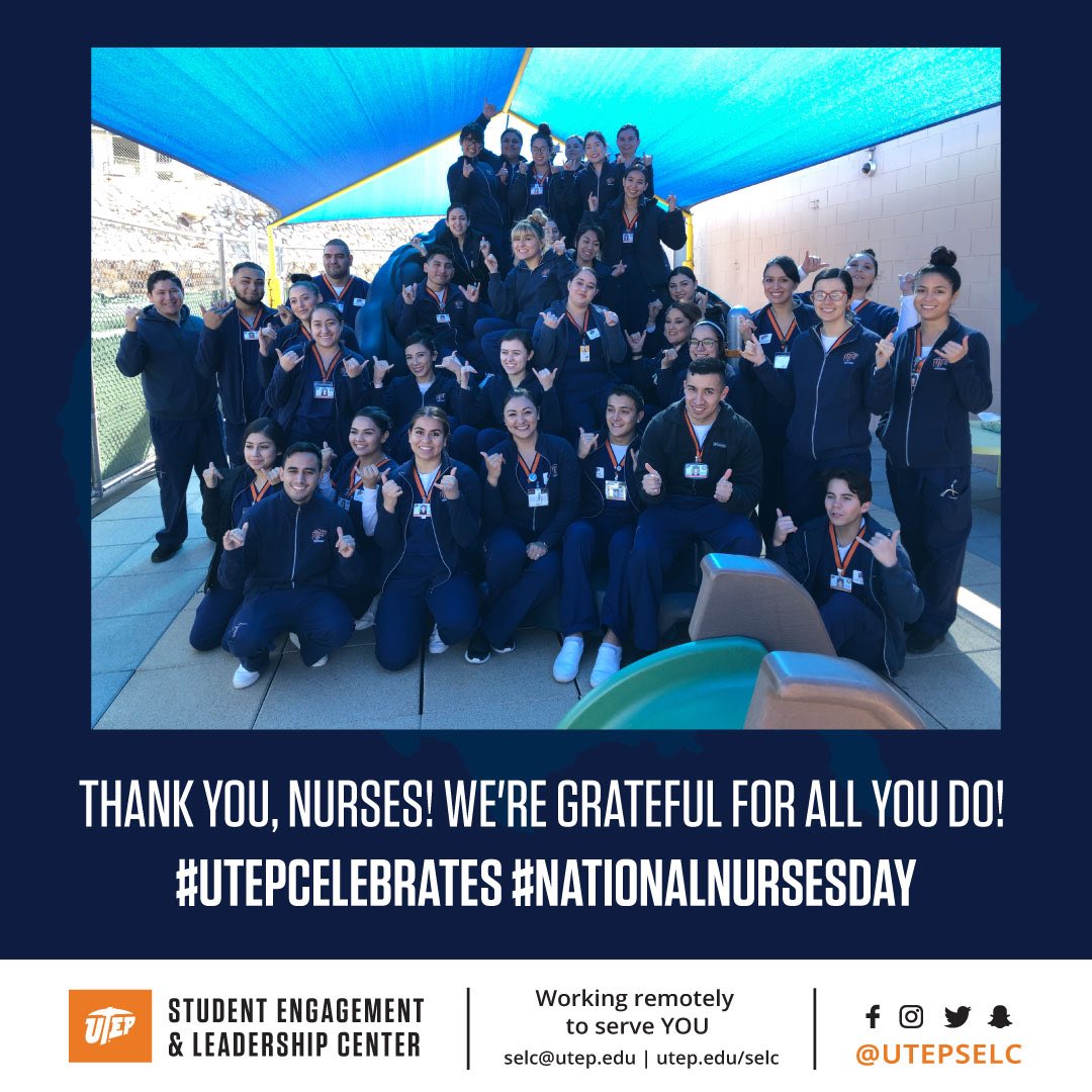 utepgetinvolved's tweet photo. Happy National Nurses Day! The world is a better place because of all that you do. Post a photo sharing the nurse in your life! Tag us @utepselc and use #UTEPCelebrates #NationalNursesDay https://t.co/GpTOUM1AoK