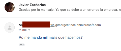 Amigos, disculpen mi tuit frustrado.

<a href="/Megatlon/">Megatlon</a> me cobró $7330 injustificadamente. Mostré la documentación, lo reconocen, pero dicen que por el virus no pueden ir a la oficina a hacer la devolución a mi tarjeta. Estoy hace un mes con esto.

Mandé 3 mails.

Ups, me lo mandó a mi.
