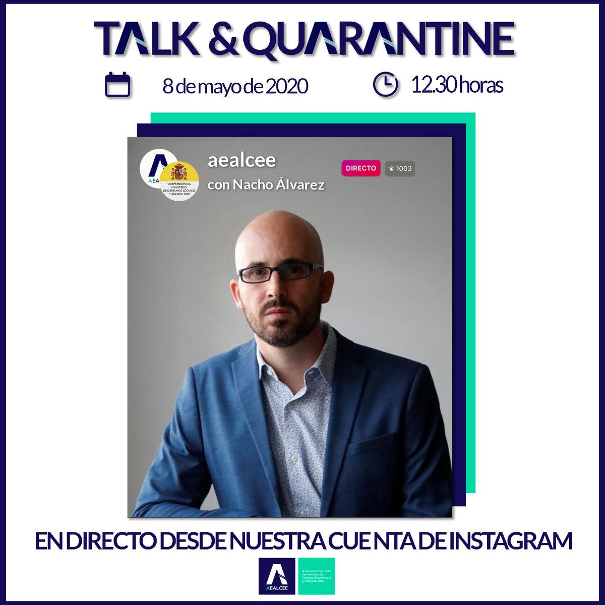 AEALCEE's tweet photo. 📲 Este viernes 8 de mayo, a las 12:30h, contaremos con @nachoalvarez_, Secretario de Estado de Derechos Sociales y Secretario de Economía de @PODEMOS. Es Doctor en Economía por la @unicomplutense y ha sido profesor de Economía en la @UAM_Madrid. Hablaremos con él sobre economía. https://t.co/dAS90SPsSa