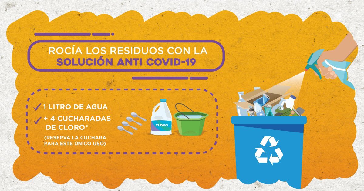 CTTSanGregorio's tweet photo. Al momento de separar los residuos reciclables, recuerda rociarlos con la Solución Anti #Covid19, la cual contiene cloro doméstico (*Hipoclorito de Sodio - concentración 3% al 5%). #HagamosEco

@reciveci @redesconrostro @Tesaliacbc
@USGPOFICIAL @CTTSanGregorio @crucitaldp https://t.co/nM8JdwuClb