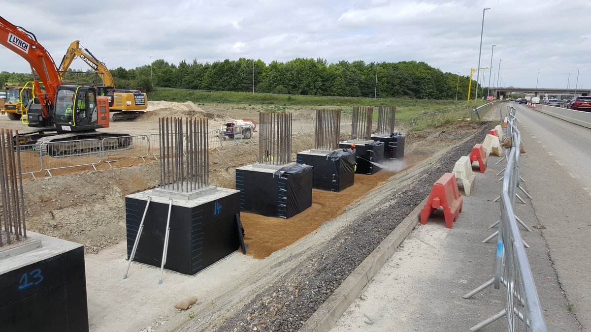 Then the pilecaps are painted with bitumen waterproofing paint; this prevents water ingress and corrosion by chemicals found in the soil. The caps are backfilled with structural fill in specified layers to avoid settlement, hence the coloured lines to ensure this is followed! 12/