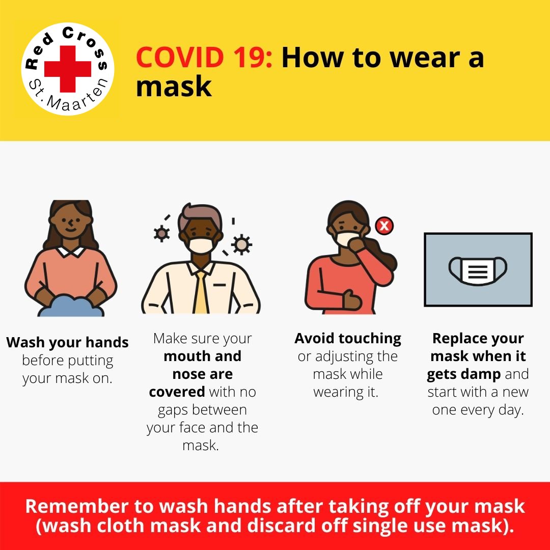 RedCrossSXM's tweet photo. ❓ Wearing a mask?
👉🏿 Make sure you are wearing it right! 😷
👉🏿 And care for your cloth masks properly! 😊

#COVID19 #WeAreInThisTogether https://t.co/2M1TpVYXrj