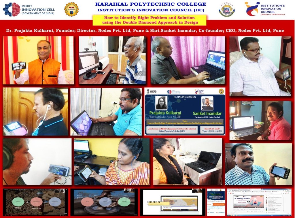 drsandanasamy's tweet photo. Today, myself attended the #IIC_Online_Sessions by #mhrd_innovation cell with the #KPTC fraternity on "How to Identify Right Problem &amp; Solution using the Double Diamond Approach in Design" by @Pra_jakta &amp; Mr Sanket Inamdar, @ednodes.@HRDMinistry @abhayjere #mhrdindia #mhrd https://t.co/Tjvw8Lk4hl