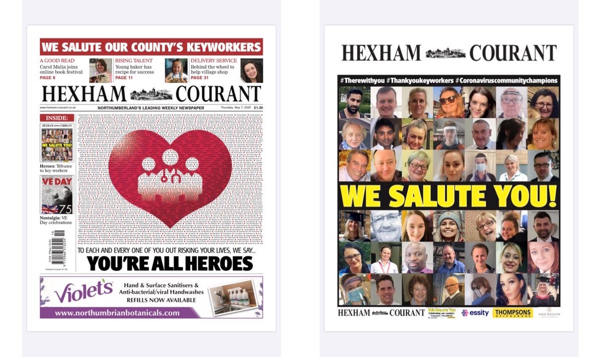 32WestDavid's tweet photo. A very proud moment as the @hexhamcourant team has played a blinder by paying a stunning tribute to our local heroes. A lot of work has gone into producing the supplement, but it's just a small token of appreciation to our key workers. Make sure you get your copy #WeSaluteYou https://t.co/q0J3NaDgLt