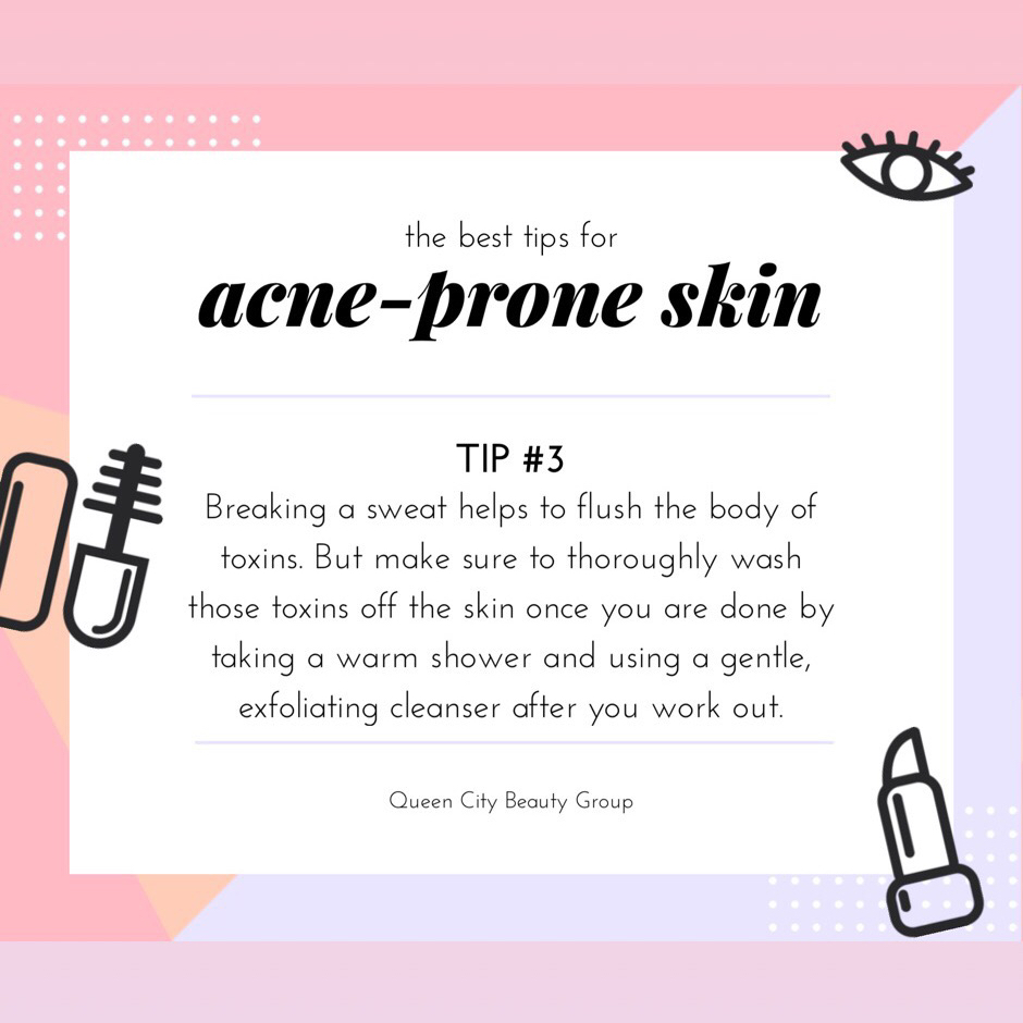 QueenCityBG's tweet photo. Time for our #AcneProneSkin tips ✨ Tip #3 is all about SWEAT 💦 Make sure you’re cleansing your face after I good work out! #TheRootedMethod https://t.co/wjJ0fGg0Sn