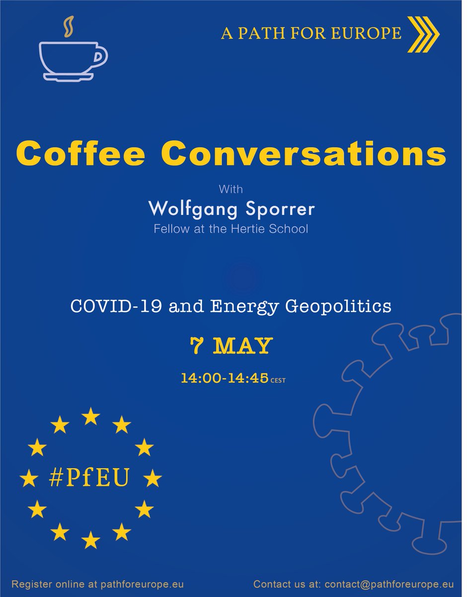 pathforeurope's tweet photo. Two more #webinars to finish off our #webtalkseries!
Join us tomorrow as we chat with Wolfgang Sporrer on #COVID19 and #Energy #Geopolitics.
& Friday we'll talk with Prof. Mark Dawson on #EULaw and the COVID-19 crisis.
Register online: https://t.co/OY86ek6tMp https://t.co/738aa0tYwY