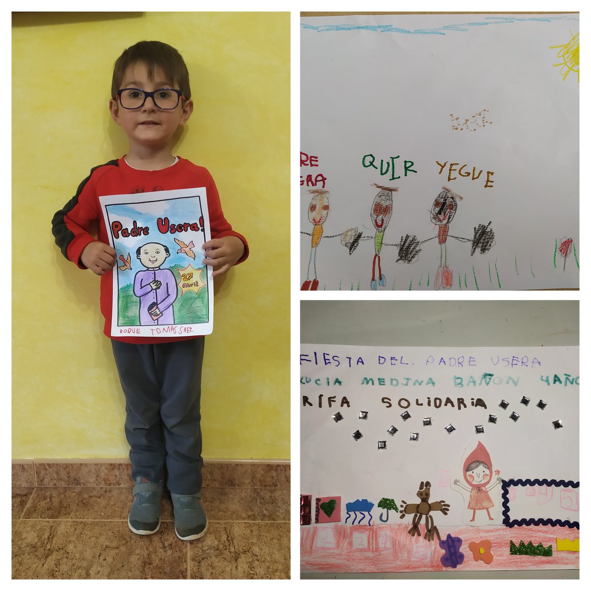 AmorDiosCaudete's tweet photo. Los alumnos de la clase de 4 años nos envían estos trabajos de nuestro fundador. #FelicitaUsera2020 #amordedioscaudete https://t.co/NALBPtESIA