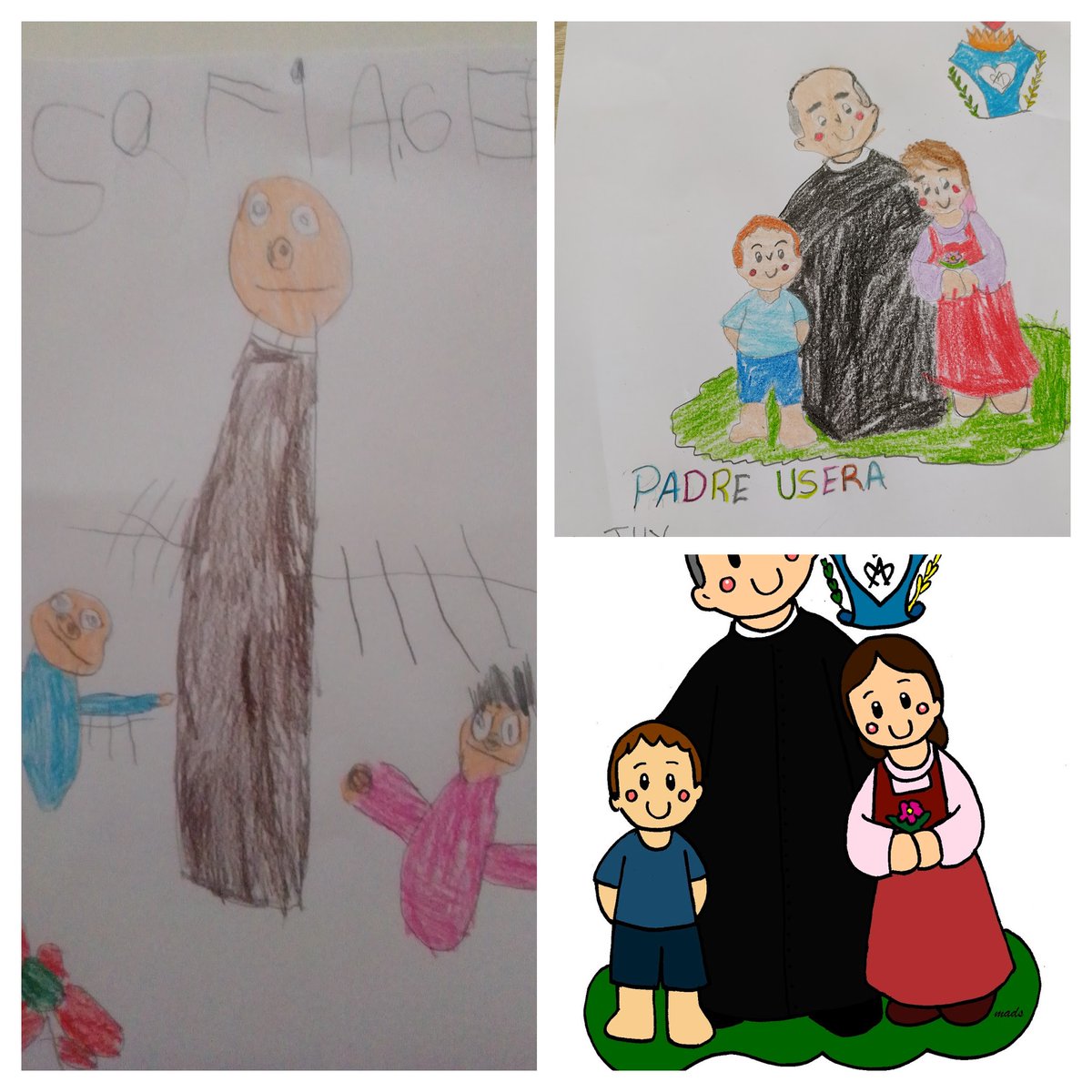 AmorDiosCaudete's tweet photo. Los alumnos de la clase de 4 años nos envían estos trabajos de nuestro fundador. #FelicitaUsera2020 #amordedioscaudete https://t.co/NALBPtESIA