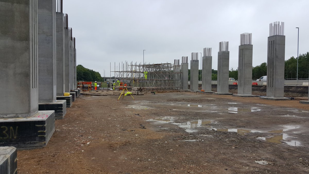 Once the columns were complete we turn to the deck. As the slab is in-situ (i.e. built in-place) we had to construct a falsework (temporary soffit) to build the deck from and support the rebar and concrete until it is self-supporting 18/