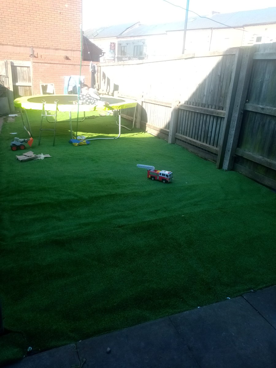 Finally my garden getting ready for my kids❤️ still need to put net on the trampoline. I feel so tired 😴