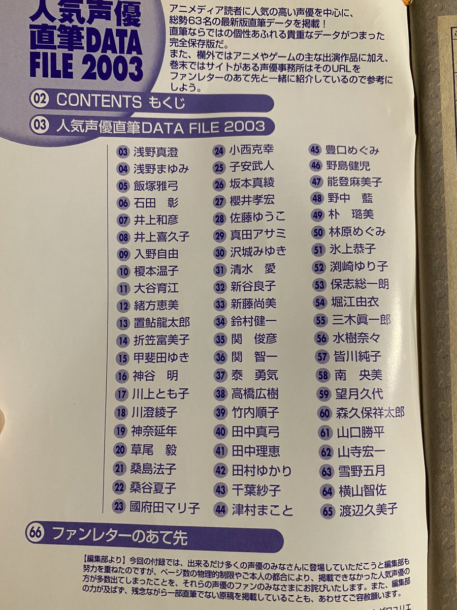 鷹取 本アカに移行します 夜中にお宝が出てきた 笑 アニメディア の 01年 03年 人気声優直筆データファイル 声優さんの直筆のサインとプロフィールや質問回答が掲載されていて え この作品もこの方なの と 声優さんの世界に 鷹取 本アカに移行します 夜中にお宝が出てきた 笑 アニメディア の 01年 03年 人気声優直筆データファイル 声優さんの直筆のサインとプロフィールや質問回答が掲載されていて え この作品もこの方なの と 声優さんの世界に