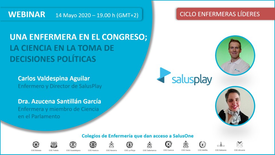SalusPlay (@salusplay) on Twitter photo 📌Iniciamos el ciclo de #Enfermeras Líderes #NursingNow con <a href="/Ebevidencia/">Azucena Santillán-García</a> debatiendo sobre la importancia de que los políticos se basen en evidencias científicas para tomar sus decisiones
📽️ #Webinar gratuito-plazas limitadas
🗓️14 Mayo 19.00H
👉Inscripción us02web.zoom.us/webinar/regist… 📌Iniciamos el ciclo de #Enfermeras Líderes #NursingNow con <a href="/Ebevidencia/">Azucena Santillán-García</a> debatiendo sobre la importancia de que los políticos se basen en evidencias científicas para tomar sus decisiones
📽️ #Webinar gratuito-plazas limitadas
🗓️14 Mayo 19.00H
👉Inscripción us02web.zoom.us/webinar/regist…