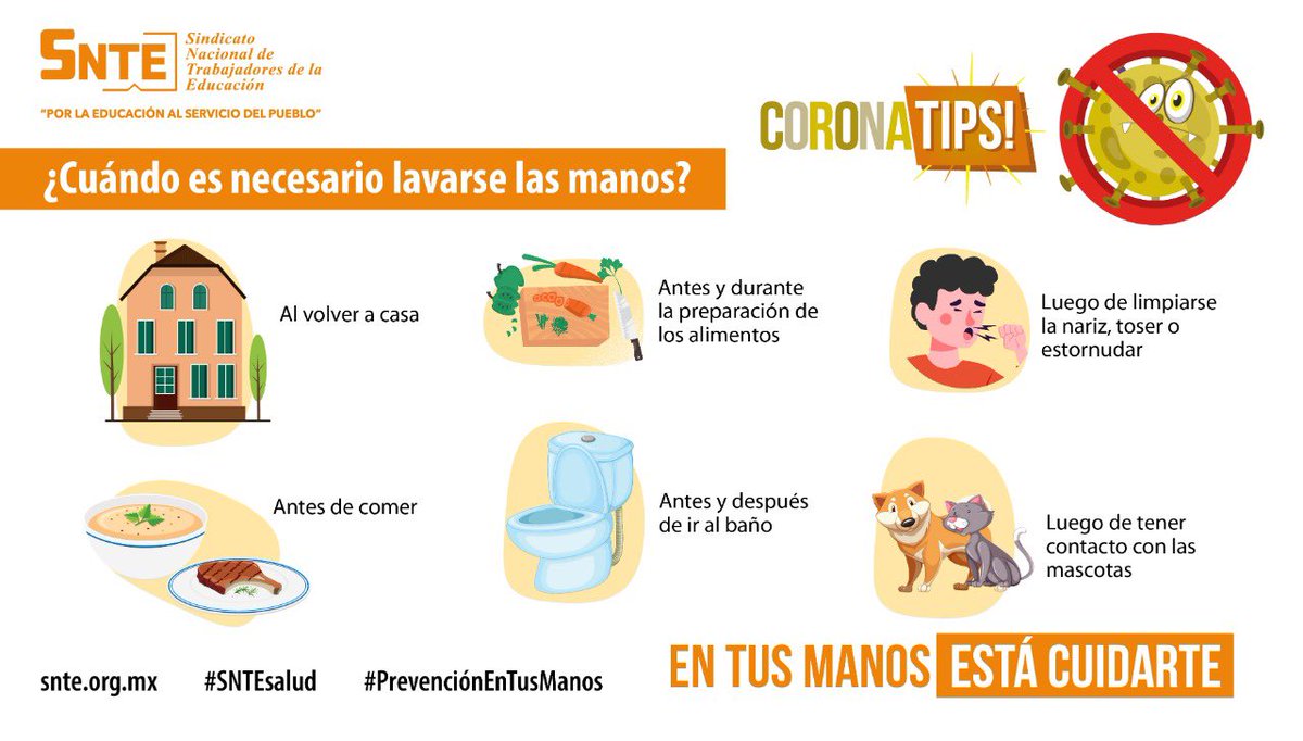 SNTE21's tweet photo. ⚕ #SNTEsalud ⚕ 

🔴 NO bajemos la guardia 👉Estamos aún en #Fase3 #Coronavirus 🦠 por favor #QuedateEnCasa y toma en cuenta las siguientes recomendaciones 📝 de higiene básica en el hogar 🏡

#JuntosPodemos #SaldremosAdelante 👍

#BuenMiércoles México #6Mayo CDMX #COVIDー19 https://t.co/2NfhYB0iL3