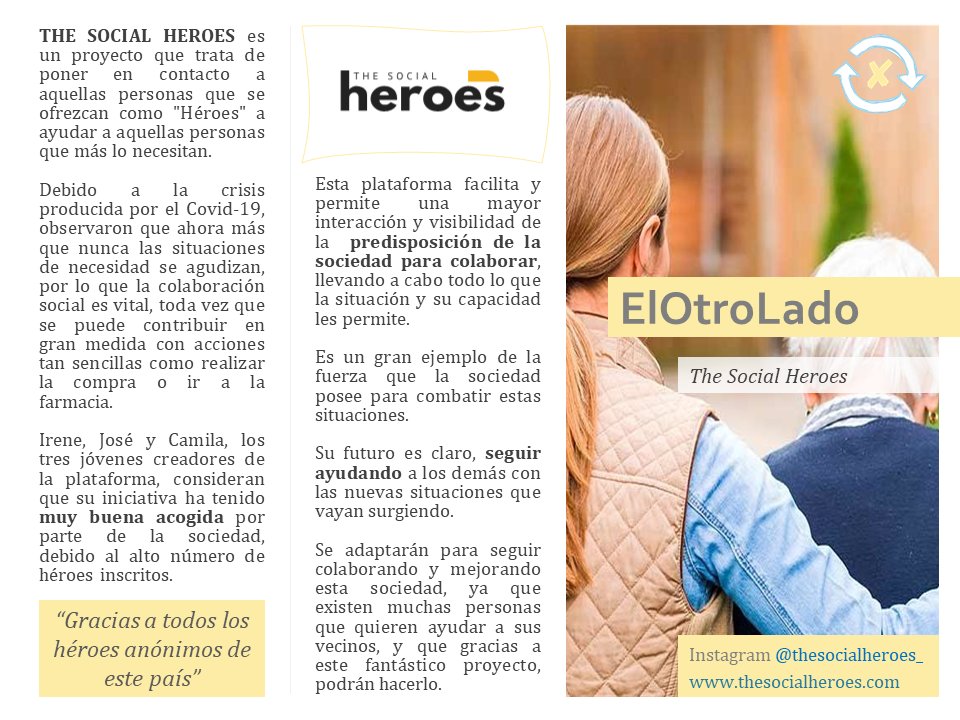 telocambiox's tweet photo. 🎙️¡Os traemos otro proyecto! 🎙️The Social Heroes recoge voluntarios locales para ayudar a los que más lo necesitan, ¡y el 👑🦠 no les va a parar! Echa un ojo a esta iniciativa que ve #ElOtroLado 🌈 https://t.co/qf65FgOlhf