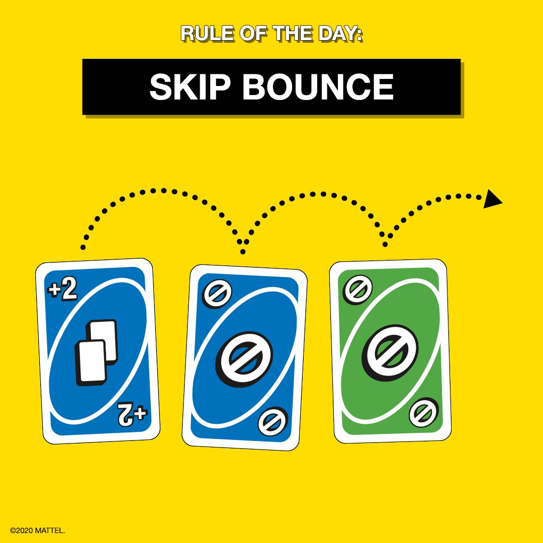 UNO on X: (1/2) Skipping never felt so good. If someone plays a Draw 2 on you and you have a Skip card of the SAME COLOR in your hand, you can