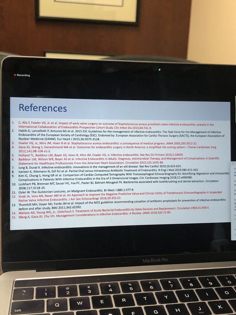Outstanding SARtalk by <a href="/agoyalMD/">Akash Goyal</a> on endocarditis. Red references have <a href="/dukemedicine/">Duke Department of Medicine</a> authors,many of them <a href="/IMResidencyDuke/">Duke IM Residency</a> alumni. #dukefamily