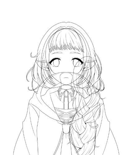 わかりやすい画像あったかな…と思ったけどこの辺しか残ってなかった…線画だけの状態を全部表示したのが左。普段なら消しちゃう重なる部分も消さないでおく。右の画像は横顔を作ってる途中だけど、こんな感じで隠れてる部分(頭部とか)も全部ちゃんと塗るのが大事! 