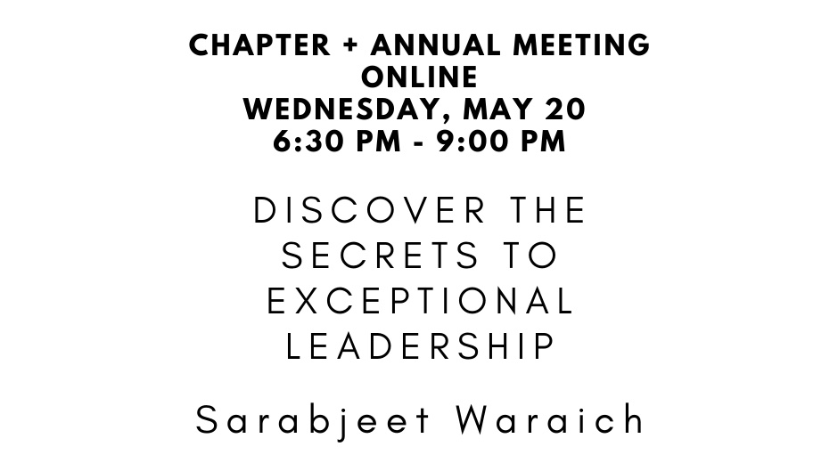 PMI-NH Chapter Meeting
Discover the secrets to exceptional leadership and the mistakes to avoid on your own road to success.
with Sarabjeet Waraich

Register at eventbrite.com/e/dont-adopt-t…