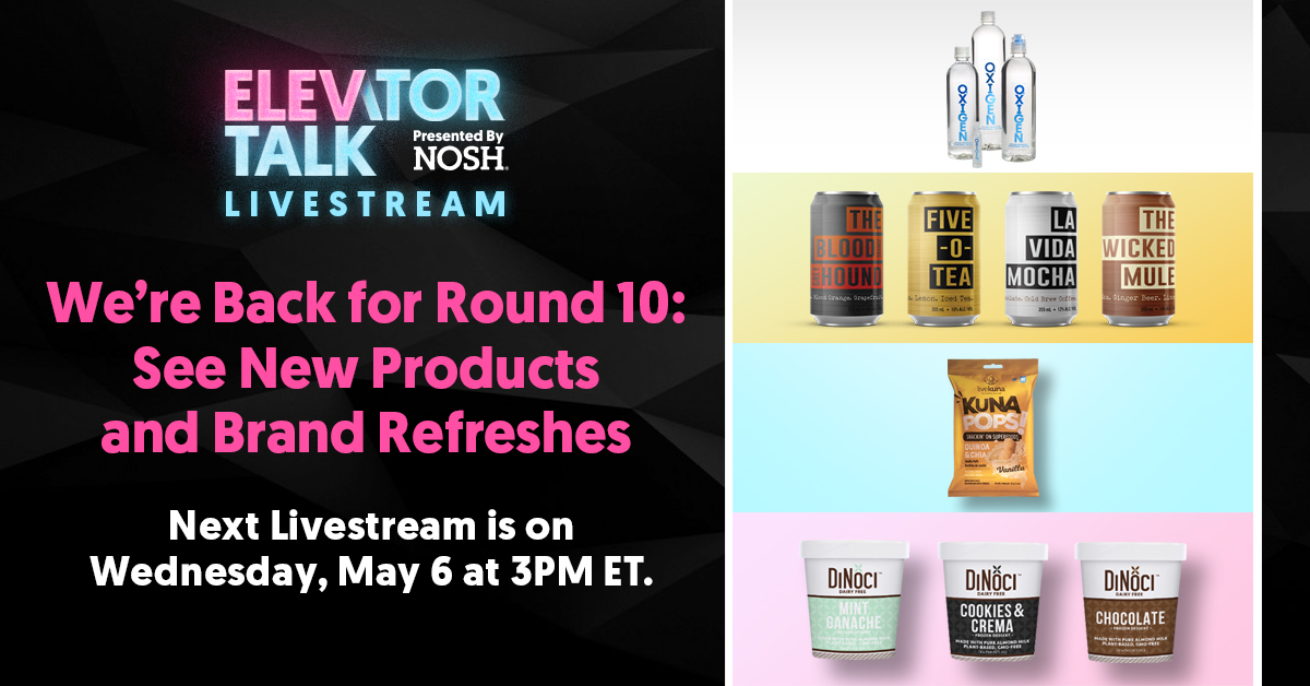 noshdotcom's tweet photo. Today’s Elevator Talk Livestream at 3pm ET features guest host Megan Bent of Harbinger Ventures. Hear pitches from food and beverage brand leaders including @KunaPops, @DiNociDairyFree, @lilgourmets and more. Tune in at https://t.co/8FmifGgrlR https://t.co/1rr3aSMEfZ
