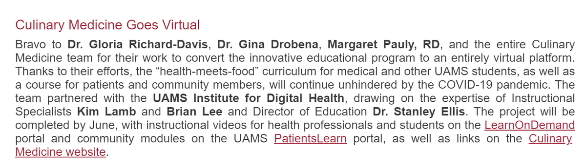 DrobenaMD's tweet photo. Our culinary medicine group got recognition for going digital! https://t.co/2Th7o2w29k