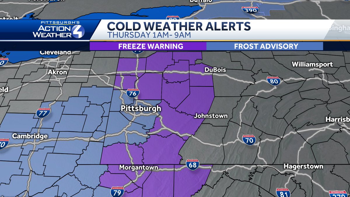 CamTranTV's tweet photo. If you started planting for your garden already or have any sensitive plants heads up-temperatures will drop to the mid to low 30s tomorrow morning. Freeze warnings and frost advisories are in effect. 
#frost #freeze #advisory #chillyThursday https://t.co/m4Nv8oWwD0