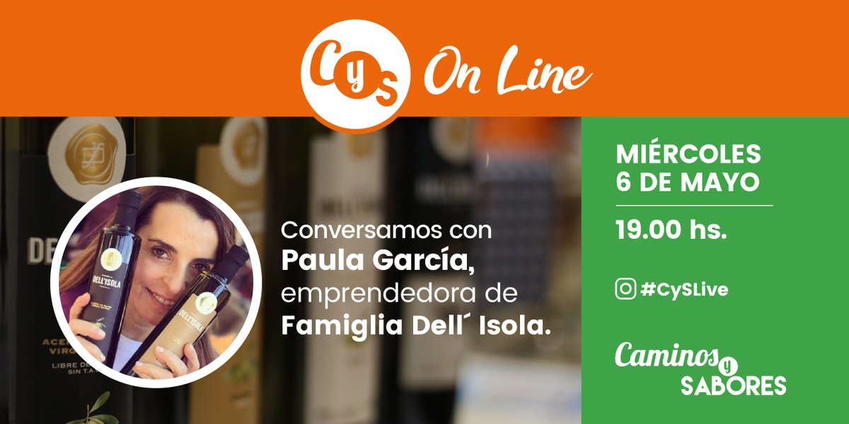 caminosysabores's tweet photo. #CySLive | ¡Te invitamos a nuestro #CyS On Line!
Hoy conversaremos con Paula García, emprendedora de
@losdellisola 👏🏼
.
👉🏻 Miércoles 06 de mayo
⏰ 19:00 hs.
📲 ¡En vivo! ¡¡Sumate!! https://t.co/2txnZ8ApBM