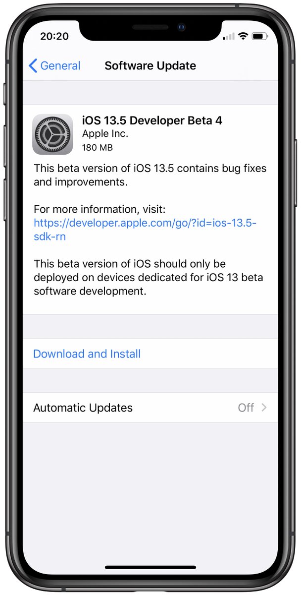 iSWUpdates's tweet photo. iOS 13.5 Dev Beta 4 (17F5065a) has been released. #iOS135 #iOS135DevBeta4 #iOS135Beta4 https://t.co/VHr9mlBRzX