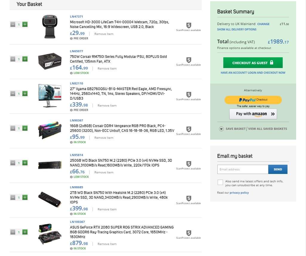 AlexWheeldon8's tweet photo. @ScanComputers @wd_black Cheeky update to this, dropped out the more expensive GPU so more budget for other areas! https://t.co/p6TBXAbDKk
