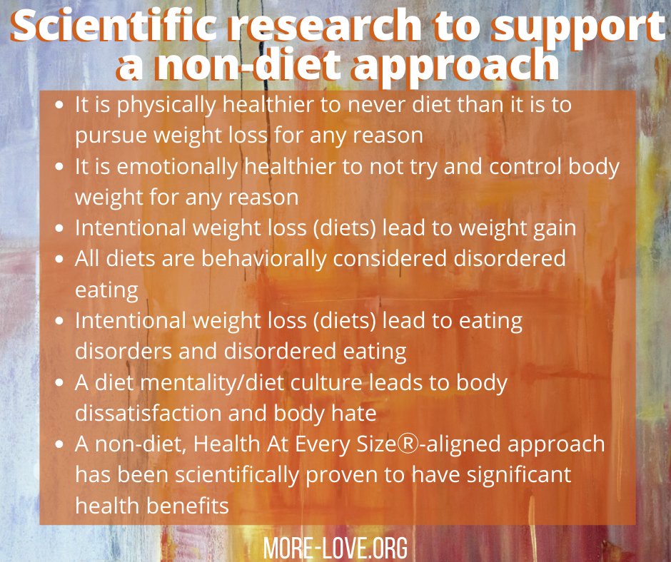 MoreLoveOrg's tweet photo. In honor of International No Diet Day, check out our research library filled with lots of scientific evidence behind the anti-diet movement: https://t.co/MoWzKySfcx https://t.co/wok8GON7ls