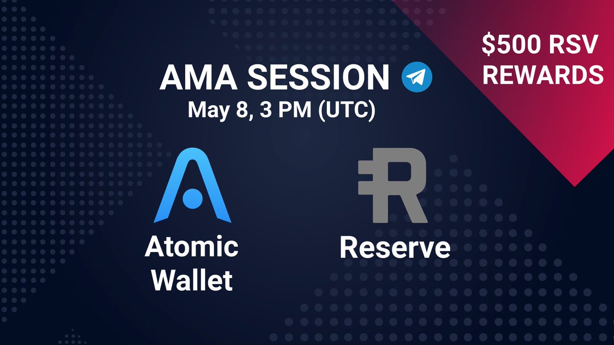 We're having #AMA hosted by <a href="/reserveprotocol/">Reserve 🌐</a> on May 8, 3 PM UTC in their TG chat🔥
$500 $RSV for the best questions &amp; the quiz🤩
⚡️Comment a question for Atomic's CEO <a href="/gladkos/">Konstantin Gladych</a>
⚡️Download Atomic &amp; get a welcome bonus: atomicwallet.io/join?kid=16HEM1
⚡️Join the AMA: t.me/reservecurrency