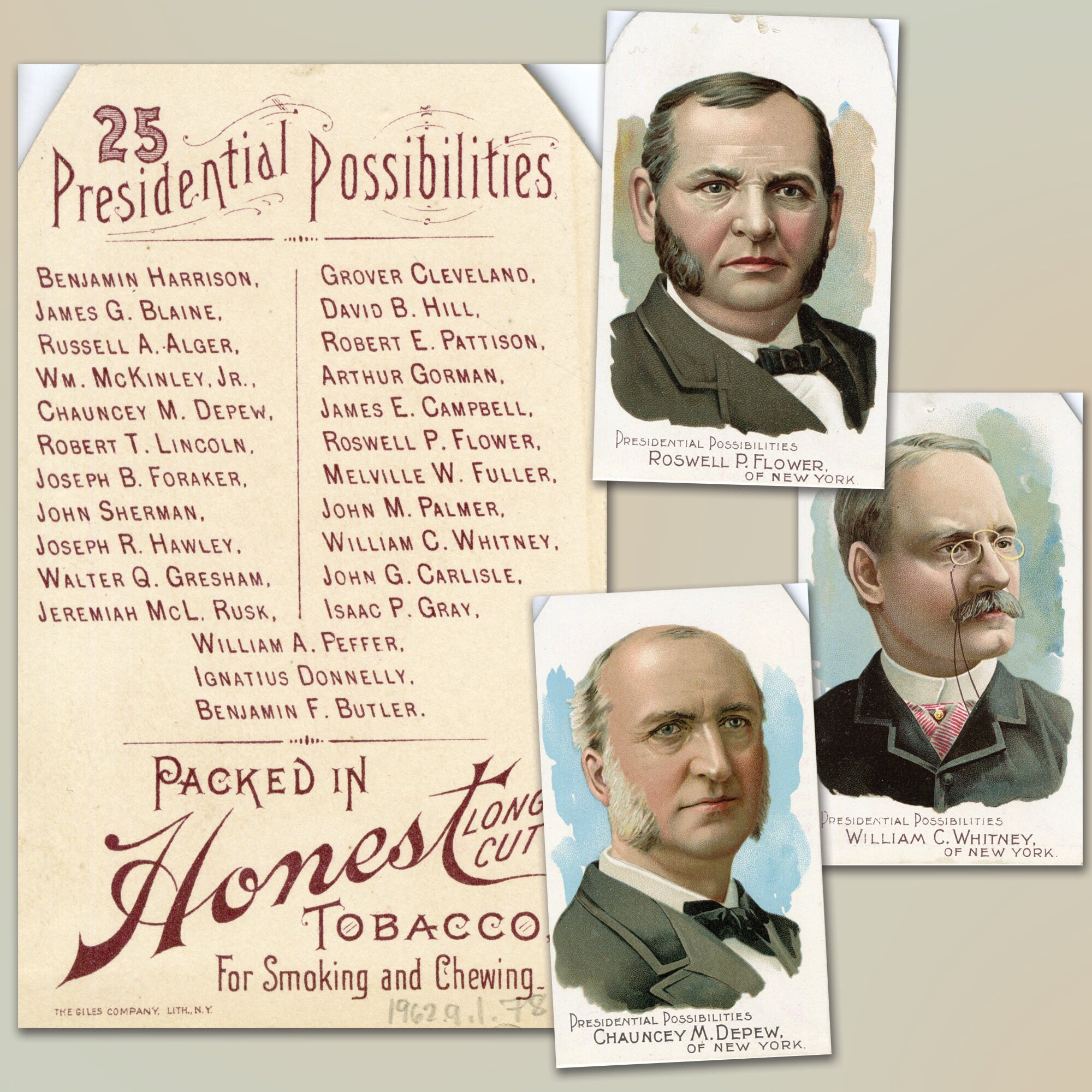 New York State Museum on Twitter: "18th &amp; 19th century cigarette  packages included trading cards. In 1888, W. Duke Sons &amp; Co. Honest  Long Cut Tobacco featured cards of 25 “Presidential Possibilities”,