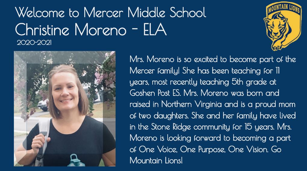 LCPS_Mercer's tweet photo. Christine is officially a Mountain Lion! Welcome to the Mercer family Christine! @morenos_class 
#ROARTogether2020 https://t.co/d0jYAV84xB
