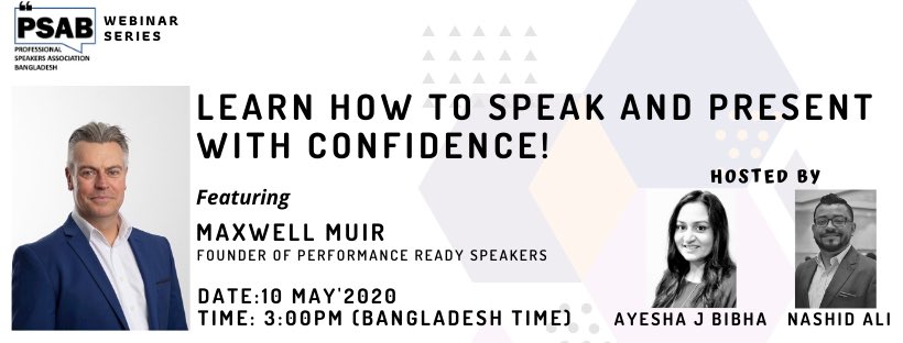 MaxwellMuir's tweet photo. Delighted to be speaking for PSA Bangladesh. To register for this free webinar click the #speaking #professionalspeaker #keynote #psabangladesh Link for registration: https://t.co/1VjBs0RpZR https://t.co/4rNrpdrlXw