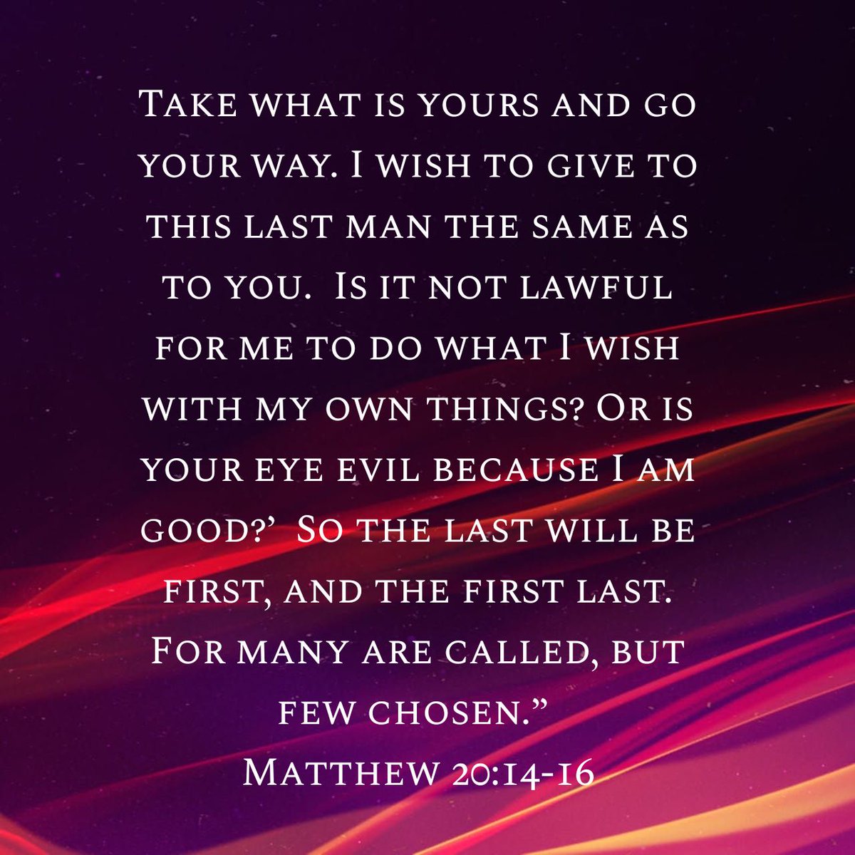 togabj's tweet photo. Take what is yours and go your way. I wish to give to this last man the same as to you. Is iβ¦
Matt.20.14-16.NKJV
#DailyWalkWithGod #TOGOnline #TOGService #WalkInFaith #StaySafe #StayInFaith #WashYourHands #UseAFaceMask #Covid19 #CovidNews #MessageOfHope #HolySpirit #Convenant https://t.co/KeUrJKBBlB